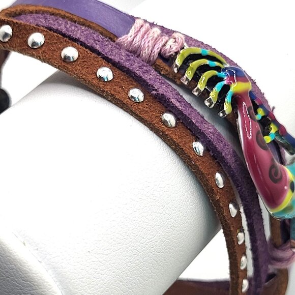 Enamel Kokopelli Fertility Bracelet Leather Draw Cord Adjustable - Picture 3 of 7